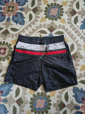 Gucci Black Athletic Shorts with Red & Green Stripe
